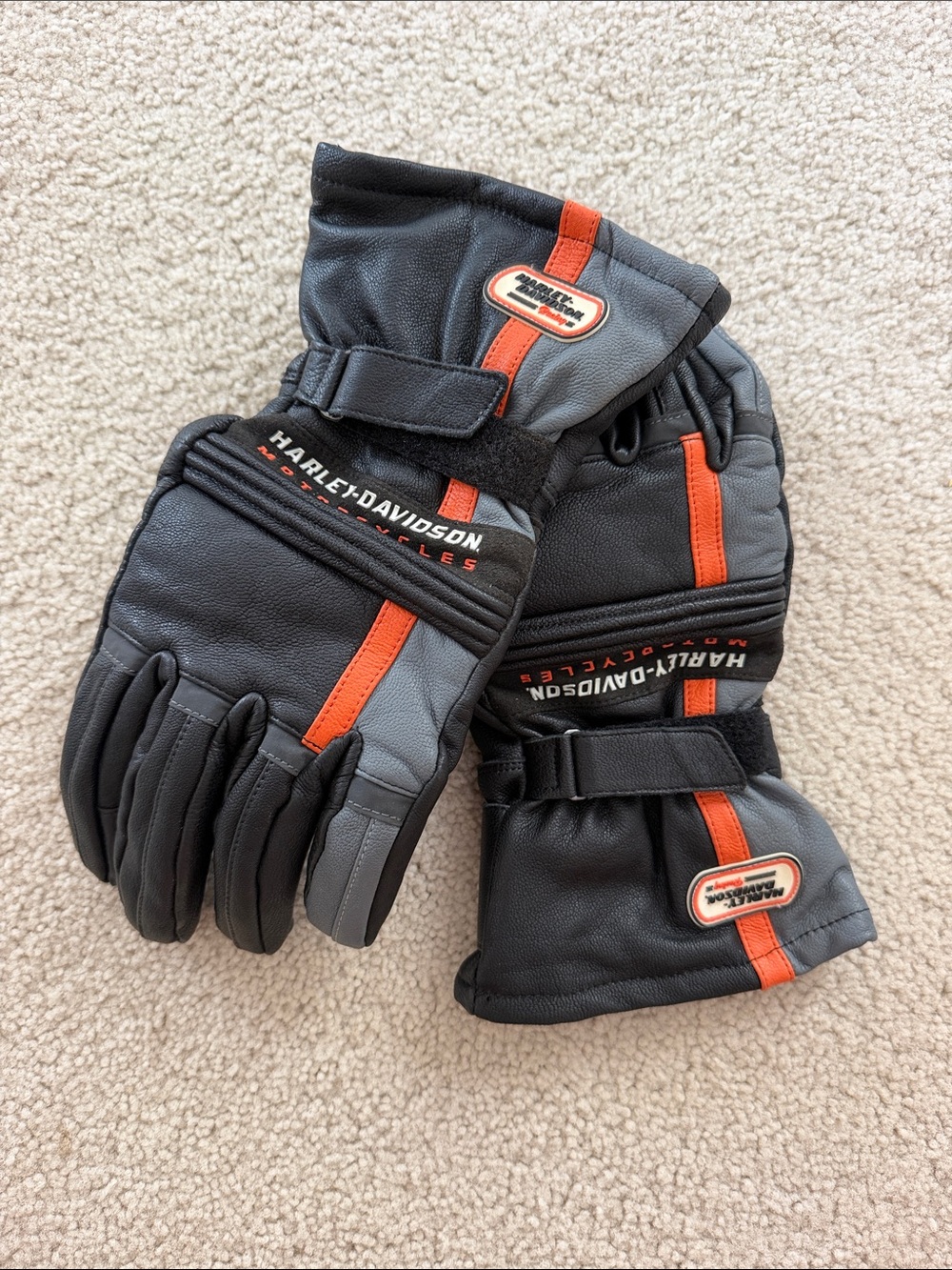 Harley-Davidson Black, Gray & Orange Leather Riding Gloves